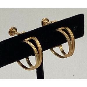 Vtg Napier Gold Tone Textured Hoop Clip On Screw Back Earrings Stunning Signed